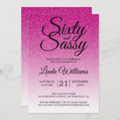 ホットピンクグラデーショングリッター60とサッシー60誕生日 招待状 (正面/裏面)