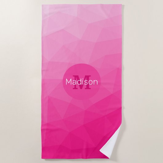 ホットピンクグラデーション幾何メッシュパターンモノグラム ビーチタオル (正面)