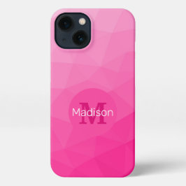 ホットピンクグラデーション幾何学メッシュモノグラム iPhone 13ケース