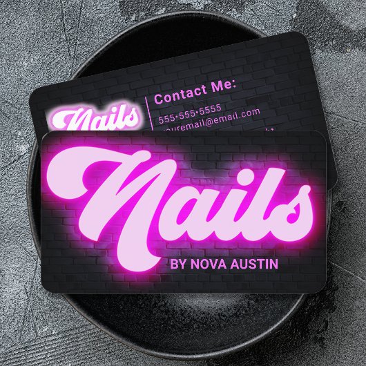 ホットピンクグラム美しいサロン爪、 ネイルテックQRコード 名刺