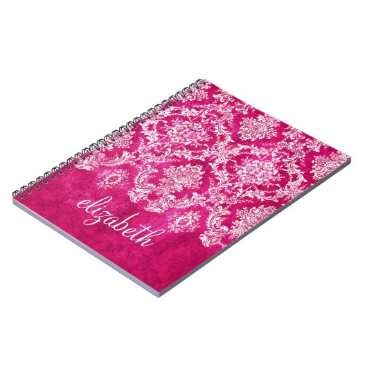 ホットピンクグランジダマスクパタカスタムーン文字 ノートブック (左側)