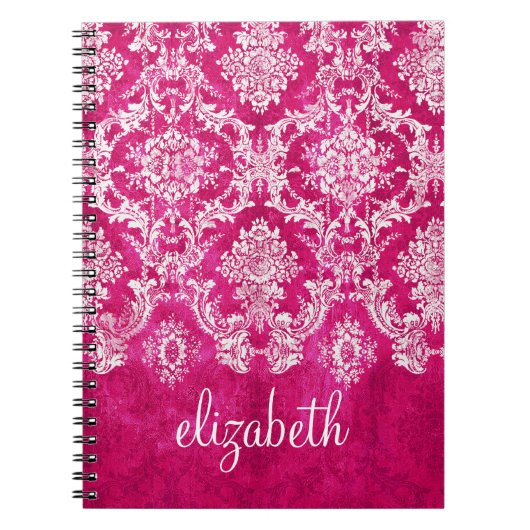 ホットピンクグランジダマスクパタカスタムーン文字 ノートブック (正面)