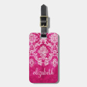 ホットピンクグランジダマスクパタカスタムーン文字 ラゲッジタグ (正面縦)
