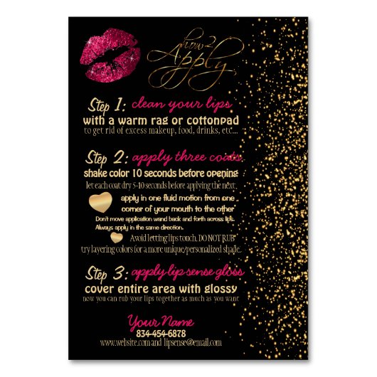 ホットピンクグリッターの口紅の説明 テーブルナンバー (正面)