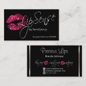 ホットピンクグリッターの唇とシルバー 名刺 (正面/裏面)