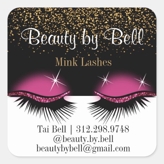 ホットピンクグリッターまつげ スクエアシール (正面)