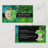 ホットピンクグリッターアップル代替先生家庭教師 名刺 (正面/裏面)