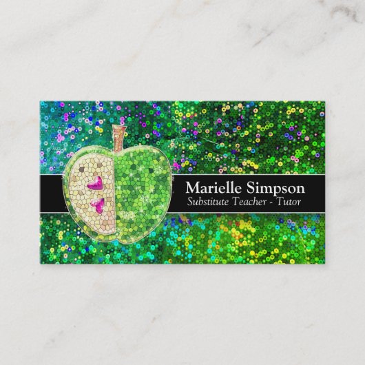ホットピンクグリッターアップル代替先生家庭教師 名刺 (正面)