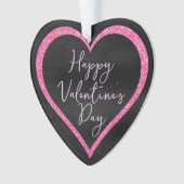 ホットピンクグリッターオンブラックロマンチックバレンタインデー オーナメント (正面)