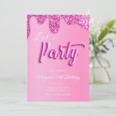 ホットピンクグリッターガーリー誕生日パーティー 招待状 (スタンド正面)