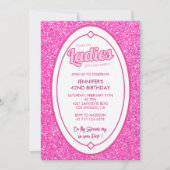 ホットピンクグリッターガールドール42歳の誕生日 招待状 (正面)