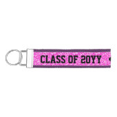 ホットピンクグリッタークラス2017卒業デザイン リストバンドキーホルダー (鍵左)