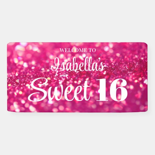 ホットピンクグリッターグラムスウィート16誕生日へようこそ 横断幕 (横)