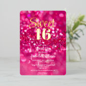 ホットピンクグリッターグラムスウィート16誕生日招待状 箔招待状 (立ち正面)
