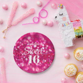 ホットピンクグリッターグラムスウィート16誕生日 ペーパープレート