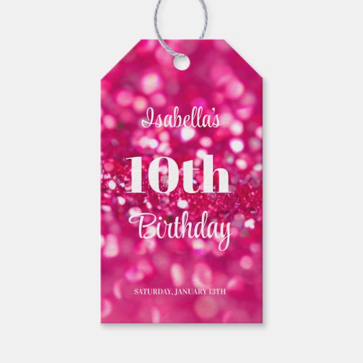 ホットピンクグリッターグラムニーエイジ誕生日 ギフトタグ (正面)
