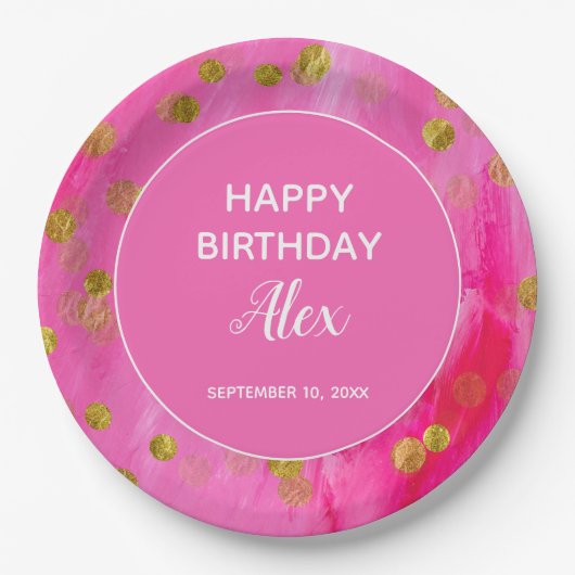 ホットピンクグリッターサプライズ誕生日パーティー ペーパープレート (正面)