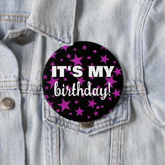 ホットピンクグリッタースターズ紙吹雪それが私の誕生日 缶バッジ (インサイチュ)