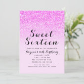 ホットピンクグリッタースパークルグラムスウィート16パーティー 招待状 (スタンド正面)
