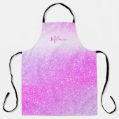ホットピンクグリッタースパークルグラムパーソナライズされた エプロン (正面)