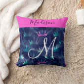 ホットピンクグリッタースパークルスマーメイドクラウンズモノグラム クッション (ブランケット)