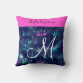 ホットピンクグリッタースパークルスマーメイドクラウンズモノグラム クッション (裏面)