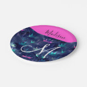 ホットピンクグリッタースパークルスマーメイドクラウンズモノグラム ペーパープレート (アングル)