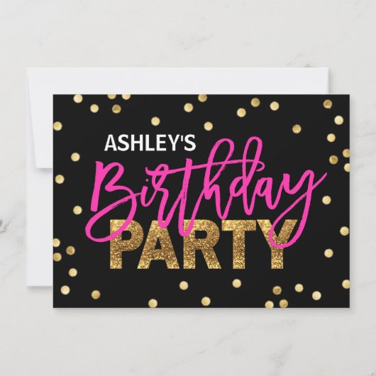 ホットピンクグリッタータッセルガールバースデーパーティー 招待状 (裏面)