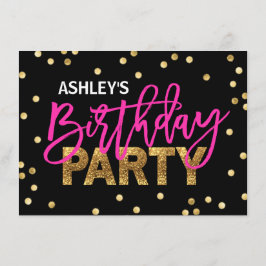 ホットピンクグリッタータッセルガールバースデーパーティー 招待状