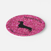 ホットピンクグリッターダッシュント紙パーティープレート ペーパープレート (アングル)