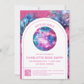 ホットピンクグリッターディスコ女性のカーボーイバチェロレッテ 招待状 (正面)