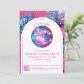 ホットピンクグリッターディスコ女性のカーボーイバチェロレッテ 招待状 (スタンド正面)