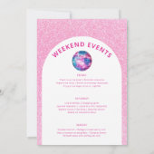 ホットピンクグリッターディスコ女性のカーボーイバチェロレッテ 招待状 (裏面)
