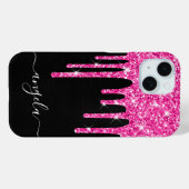 ホットピンクグリッタードリップスブラックグラムシグネチャー Case-Mate iPhoneケース (裏面 (横))