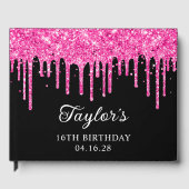 ホットピンクグリッタードリップスブラック16誕生日 ゲストブック (正面)