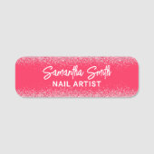 ホットピンクグリッターネイルアーティストサロン 名札 (正面)