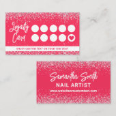 ホットピンクグリッターネイルアーティスト美しいサロン ロイヤリティカード (正面/裏面)