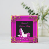 ホットピンクグリッターハイヒールエレガント誕生日2 招待状 (スタンド正面)