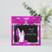 ホットピンクグリッターハイヒールシルバーバースデーパーティー 招待状 (スタンド正面)