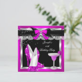 ホットピンクグリッターハイヒールトシルバーカクテルパーティー 招待状 (スタンド正面)