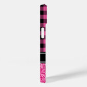 ホットピンクグリッターバッファロープレイドモノグラム Case-Mate iPhoneケース (裏面 / 右)