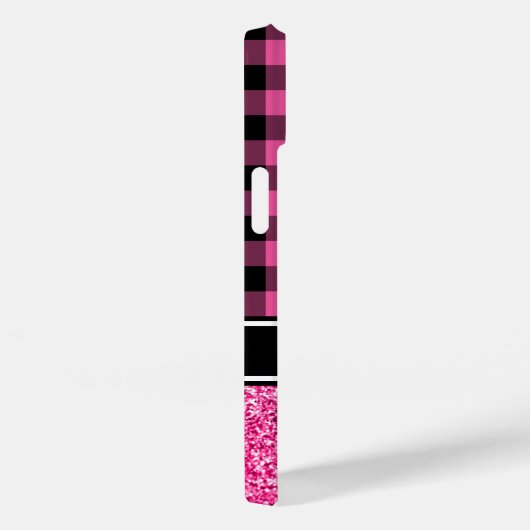 ホットピンクグリッターバッファロープレイドモノグラム Case-Mate iPhoneケース (裏面 / 右)