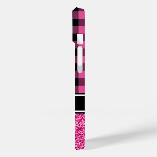 ホットピンクグリッターバッファロープレイドモノグラム Case-Mate iPhoneケース (裏面 / 左)