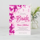 ホットピンクグリッターバルーンブライドへブライダルシャワー 招待状 (スタンド正面)