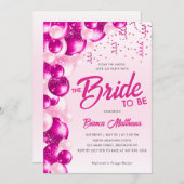 ホットピンクグリッターバルーンブライドへブライダルシャワー 招待状 (正面/裏面)
