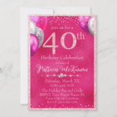 ホットピンクグリッターバルーン40歳 招待状 (正面)