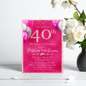 ホットピンクグリッターバルーン40歳 招待状