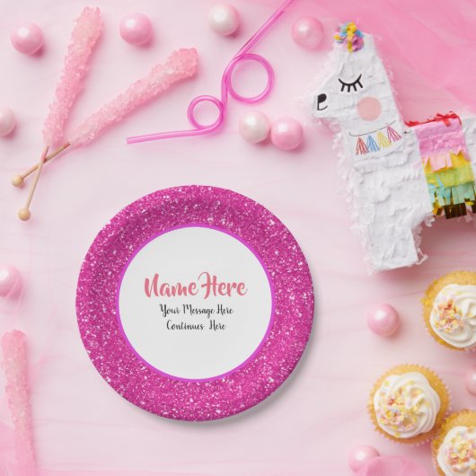 ホットピンクグリッターパタパーソナライズされたーン ペーパープレート (パーティー)