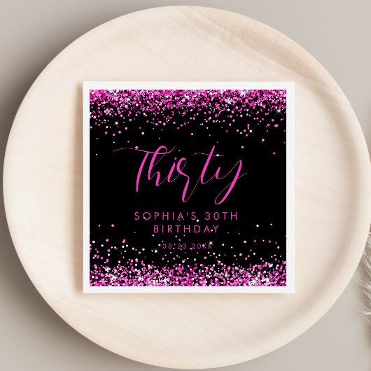 ホットピンクグリッターパーソナライズされた誕生日パーティー スタンダードカクテルナプキン