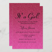 ホットピンクグリッターフェイクズガールベビーシャワー招待状 招待状 (正面/裏面)